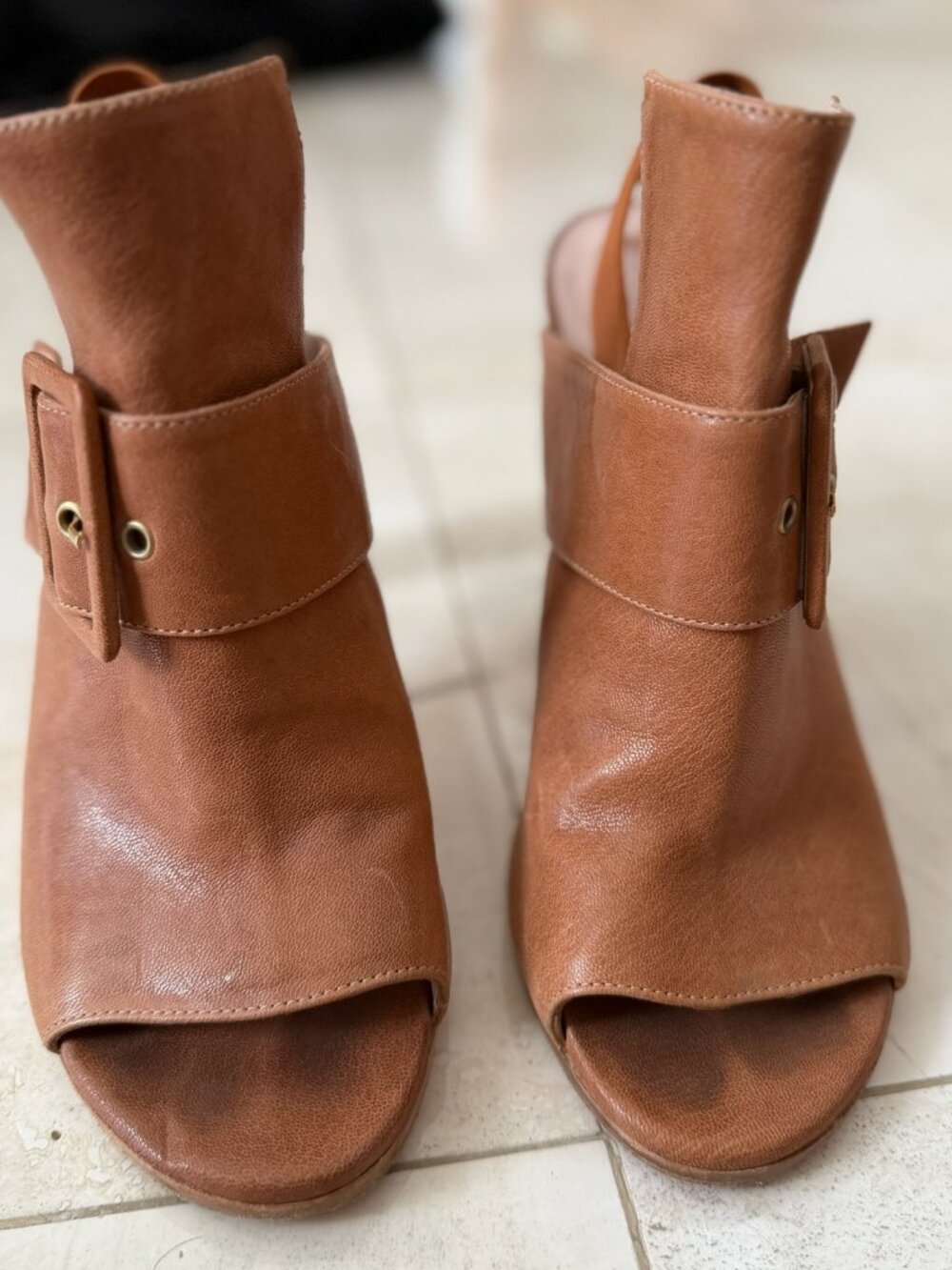 Stuart Weitzman Tan Leather Heeled Sandals Size 7.5